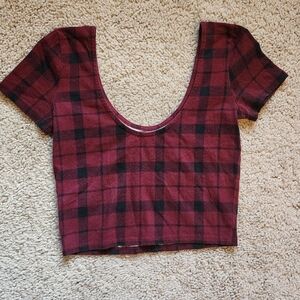 Forever 21 Burgundy and Black Plaid Crop Top
